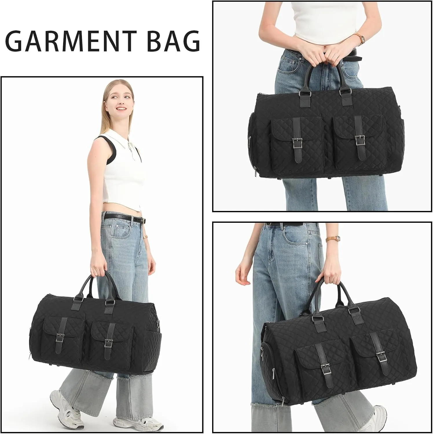 Convertible Garment Travel Bag,Overnight Bag Women Duffle Bag with Shoe Pouch 2 in 1 Hanging Cloting Suit Luggage