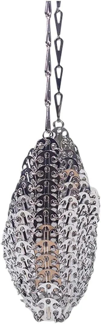 Cool Women Metallic Sequin Shoulder Bag Sparkly Evening Clutch Acrylic Handbag Hardware Chain for Prom Cocktail Party