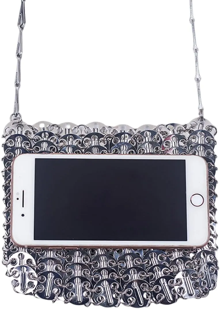 Cool Women Metallic Sequin Shoulder Bag Sparkly Evening Clutch Acrylic Handbag Hardware Chain for Prom Cocktail Party