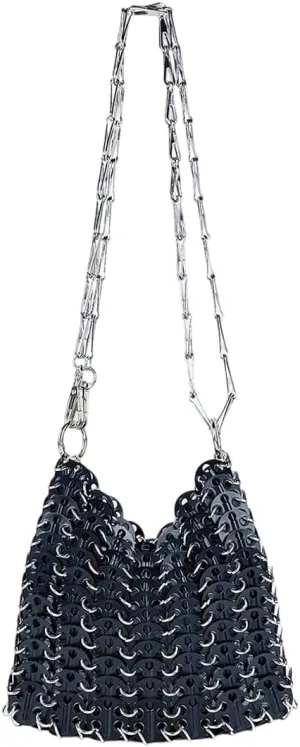 Cool Women Metallic Sequin Shoulder Bag Sparkly Evening Clutch Acrylic Handbag Hardware Chain for Prom Cocktail Party