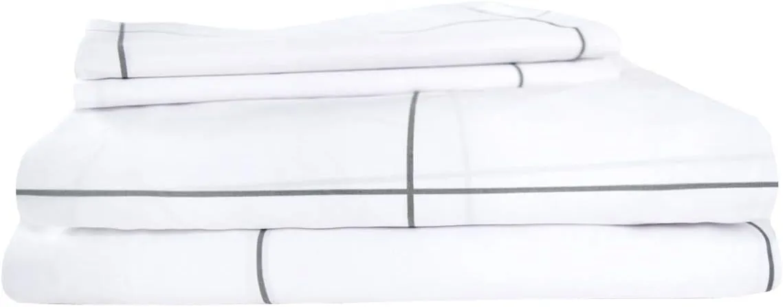 Cotton & Calm Premium Quality King Size Sheets - 100% Cotton Percale King Sheets - Luxury Bed Sheets & Pillowcases Set - (Grey Windowpane, 1 Flat Sheet, 1 Fitted Sheet, 2 Pillow Cases)