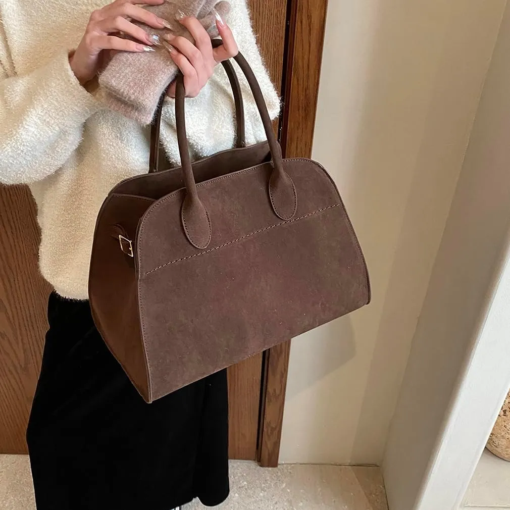 Covelin Women's Retro Suede Tote Bag Ladies' Fashion Shoulder Handbag Top Handle Purse