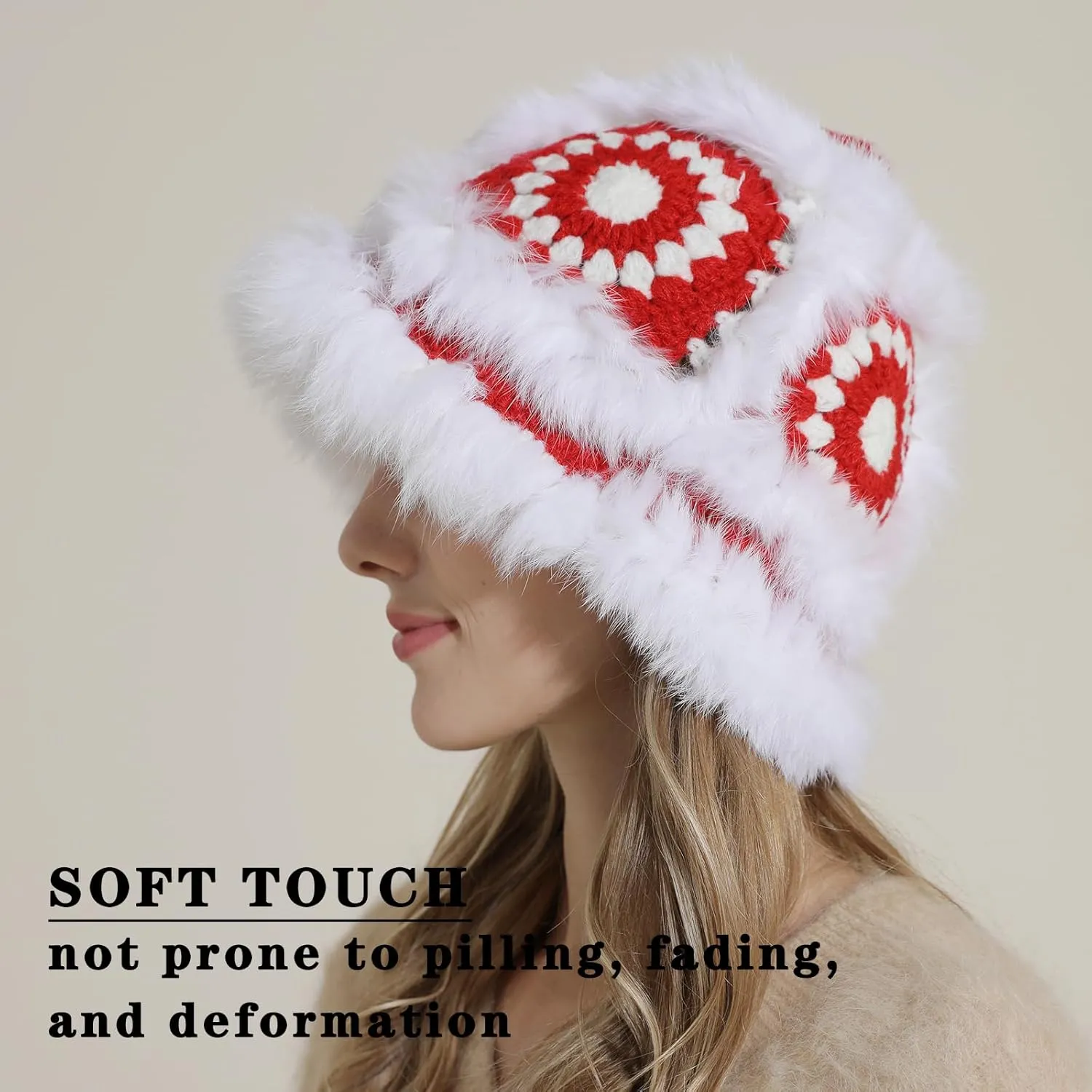 Crochet Bucket Hat for Women Knit Handmade Foldable Floppy Warm Cap Fashion Cute Fishing Hat Striped Floral Winter hat