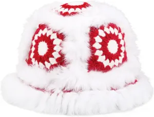 Crochet Bucket Hat for Women Knit Handmade Foldable Floppy Warm Cap Fashion Cute Fishing Hat Striped Floral Winter hat