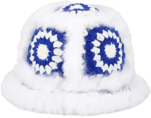 Crochet Bucket Hat for Women Knit Handmade Foldable Floppy Warm Cap Fashion Cute Fishing Hat Striped Floral Winter hat