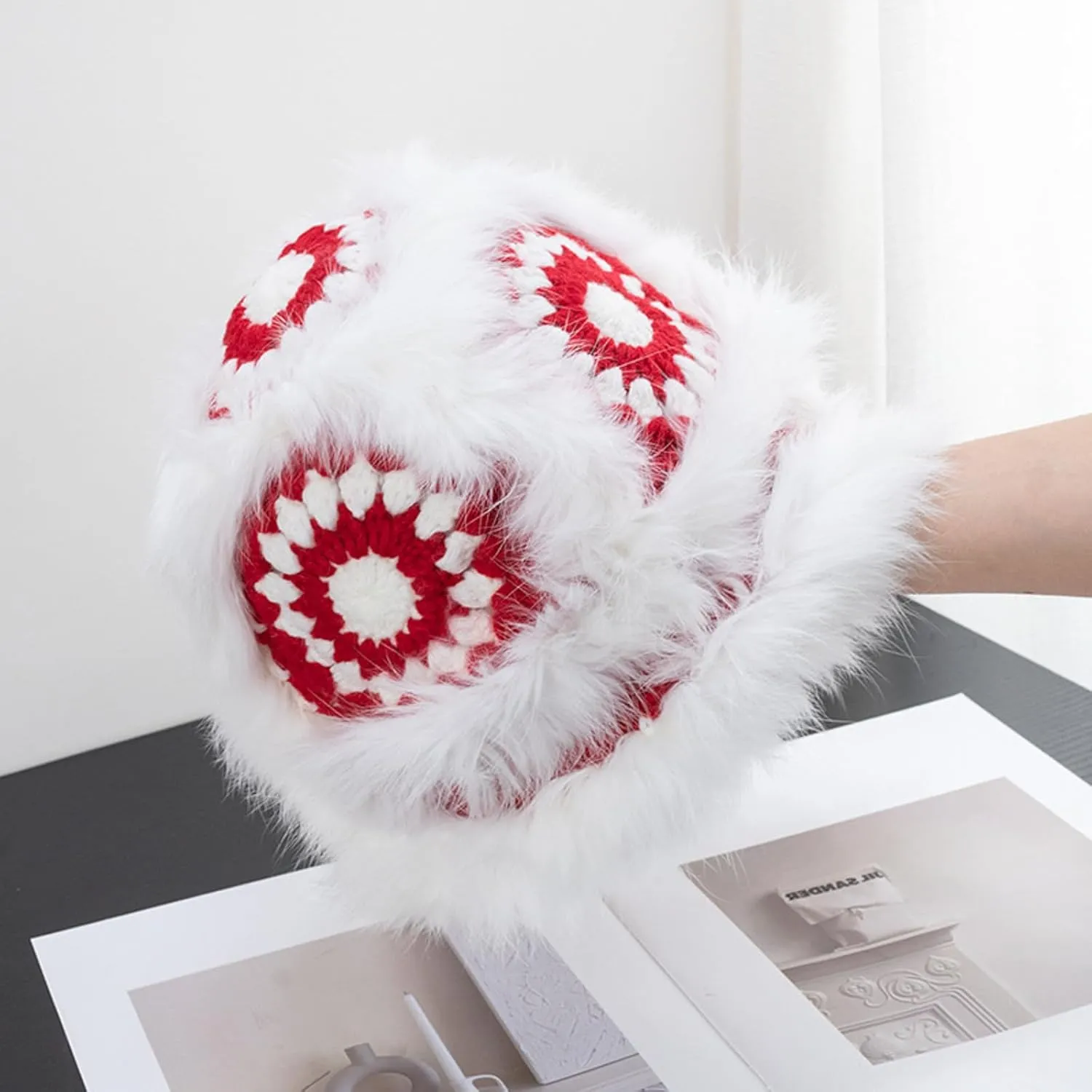 Crochet Bucket Hat for Women Knit Handmade Foldable Floppy Warm Cap Fashion Cute Fishing Hat Striped Floral Winter hat