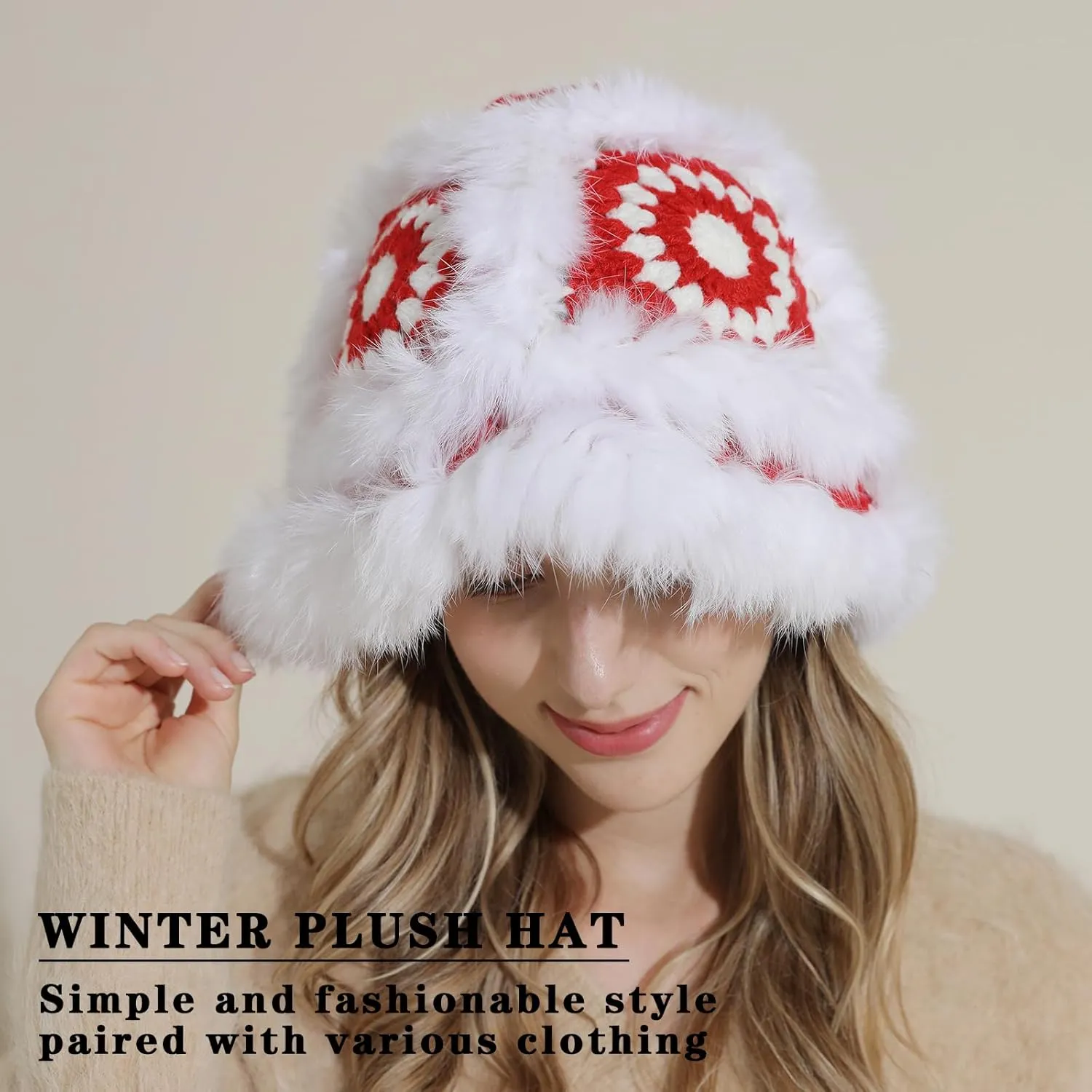 Crochet Bucket Hat for Women Knit Handmade Foldable Floppy Warm Cap Fashion Cute Fishing Hat Striped Floral Winter hat