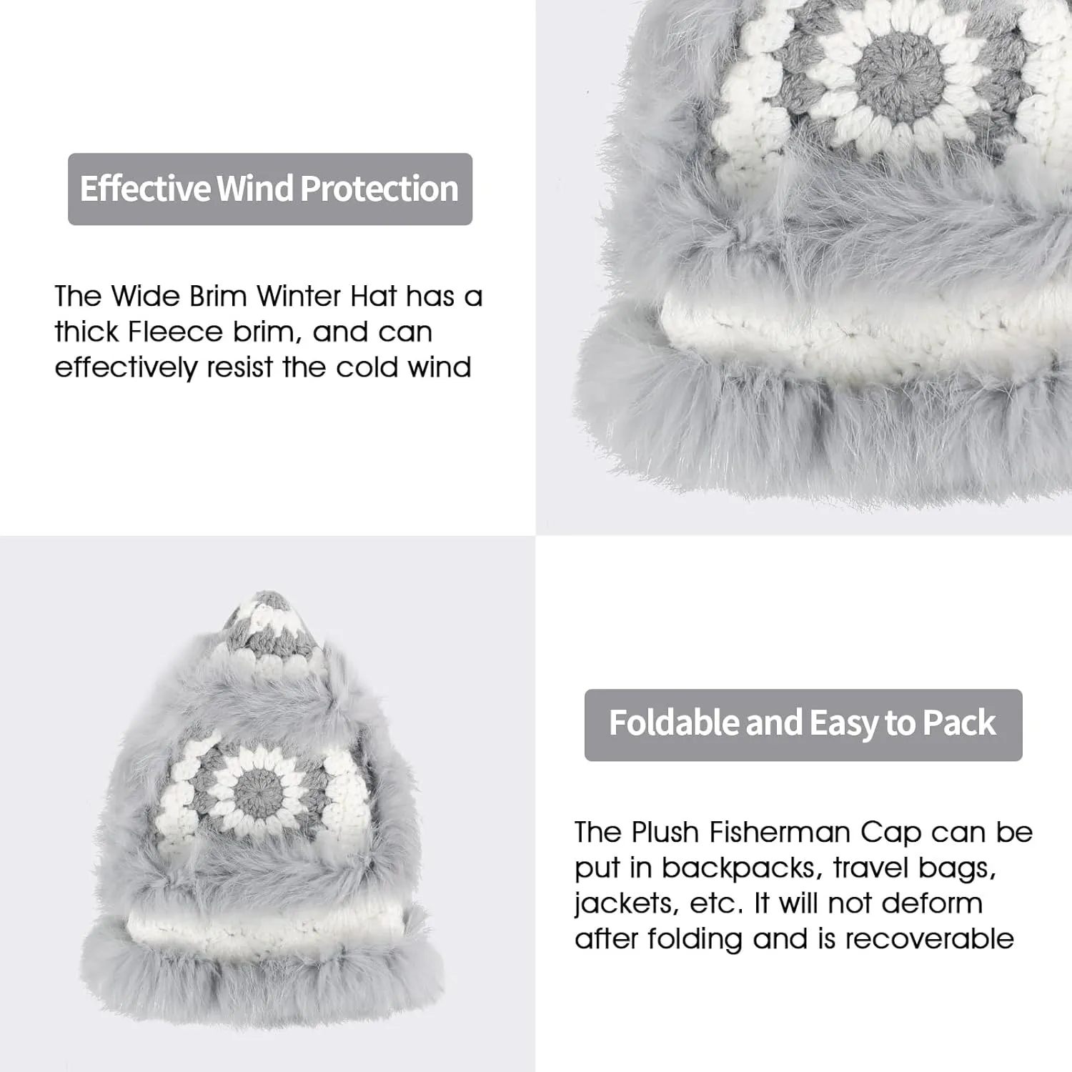 Crochet Bucket Hat for Women Knit Handmade Foldable Floppy Warm Cap Fashion Cute Fishing Hat Striped Floral Winter hat