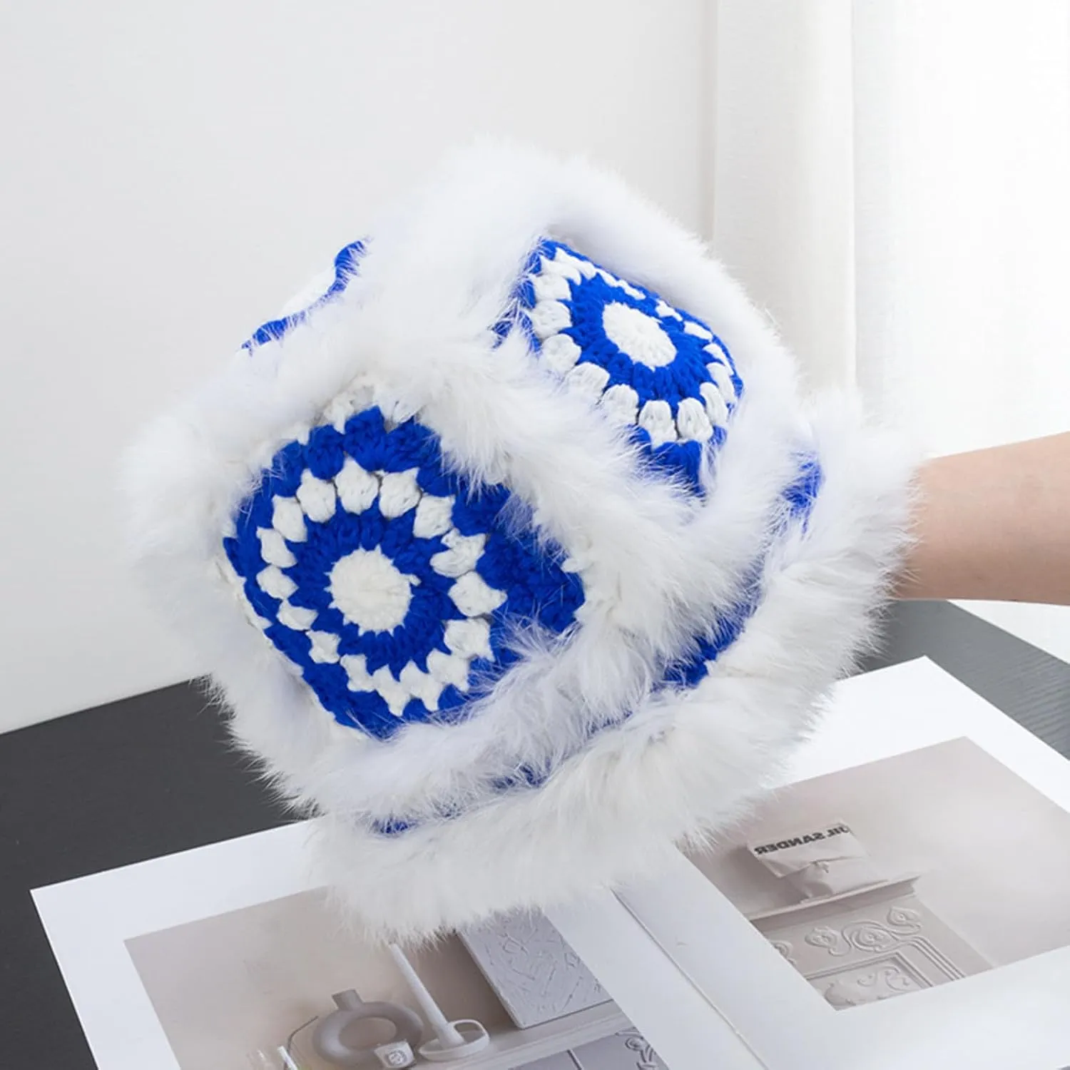 Crochet Bucket Hat for Women Knit Handmade Foldable Floppy Warm Cap Fashion Cute Fishing Hat Striped Floral Winter hat