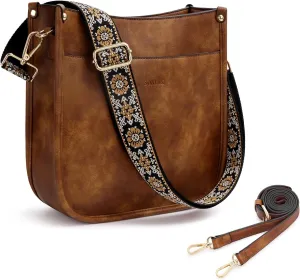 Crossbody Bag for Women Trendy Vegan Leather Hobo Handbags With 2PCS Adjustable Guitar Strap Shoulder Purse For Women…