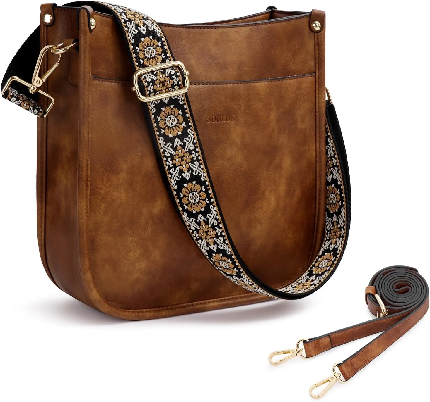 Crossbody Bag for Women Trendy Vegan Leather Hobo Handbags With 2PCS Adjustable Guitar Strap Shoulder Purse For Women…