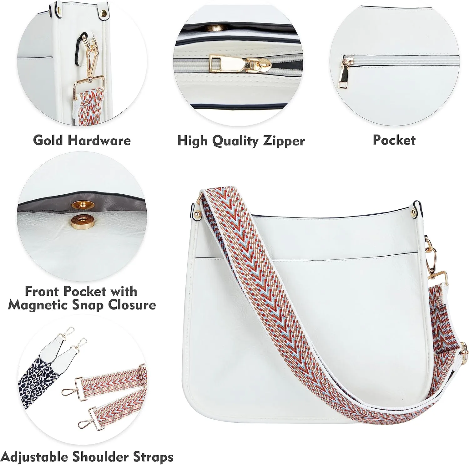 Crossbody Bag for Women Trendy - Vegan Leather Shoulder Purse, Medium Hobo Bag with 2 Strap