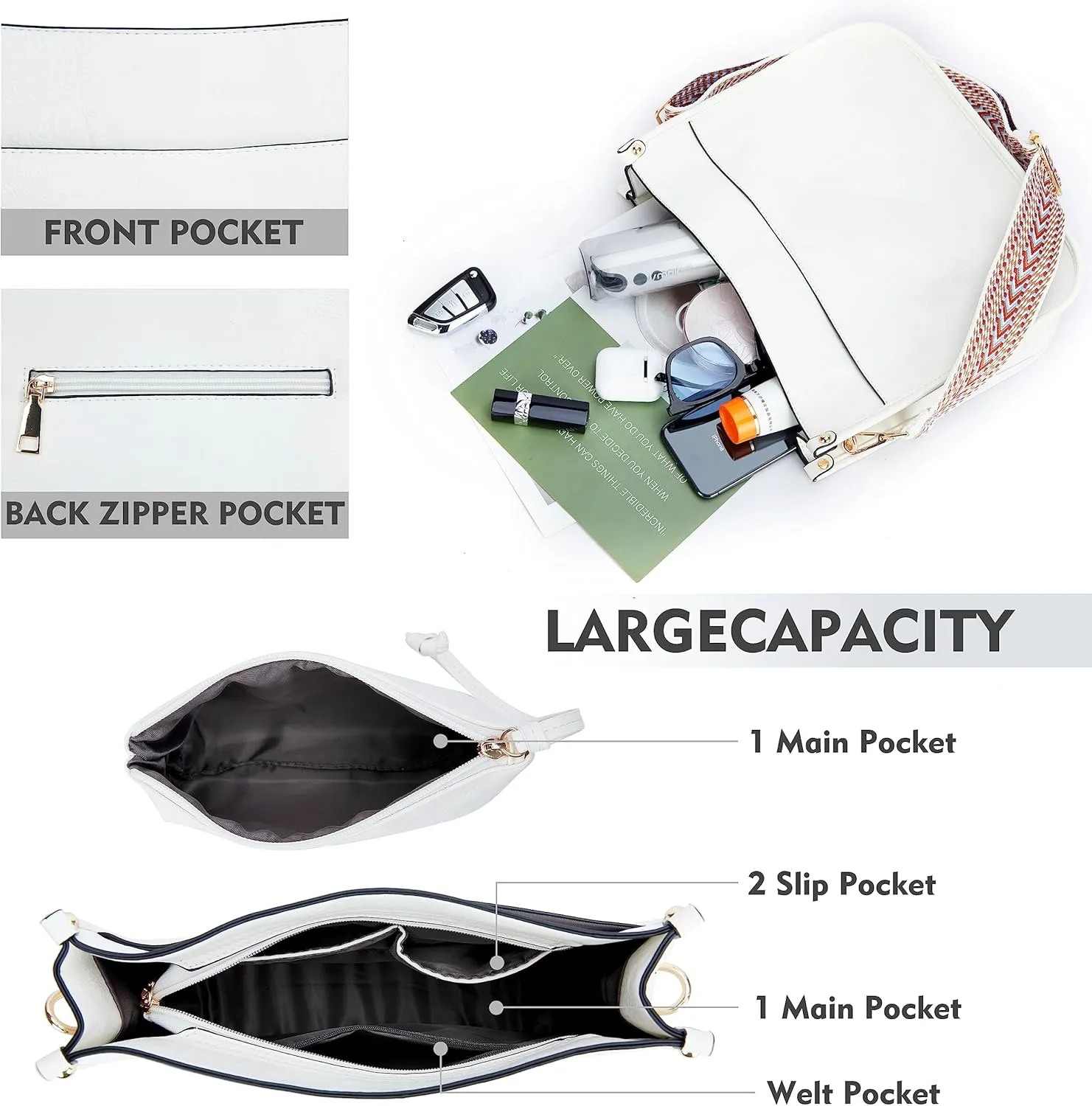 Crossbody Bag for Women Trendy - Vegan Leather Shoulder Purse, Medium Hobo Bag with 2 Strap
