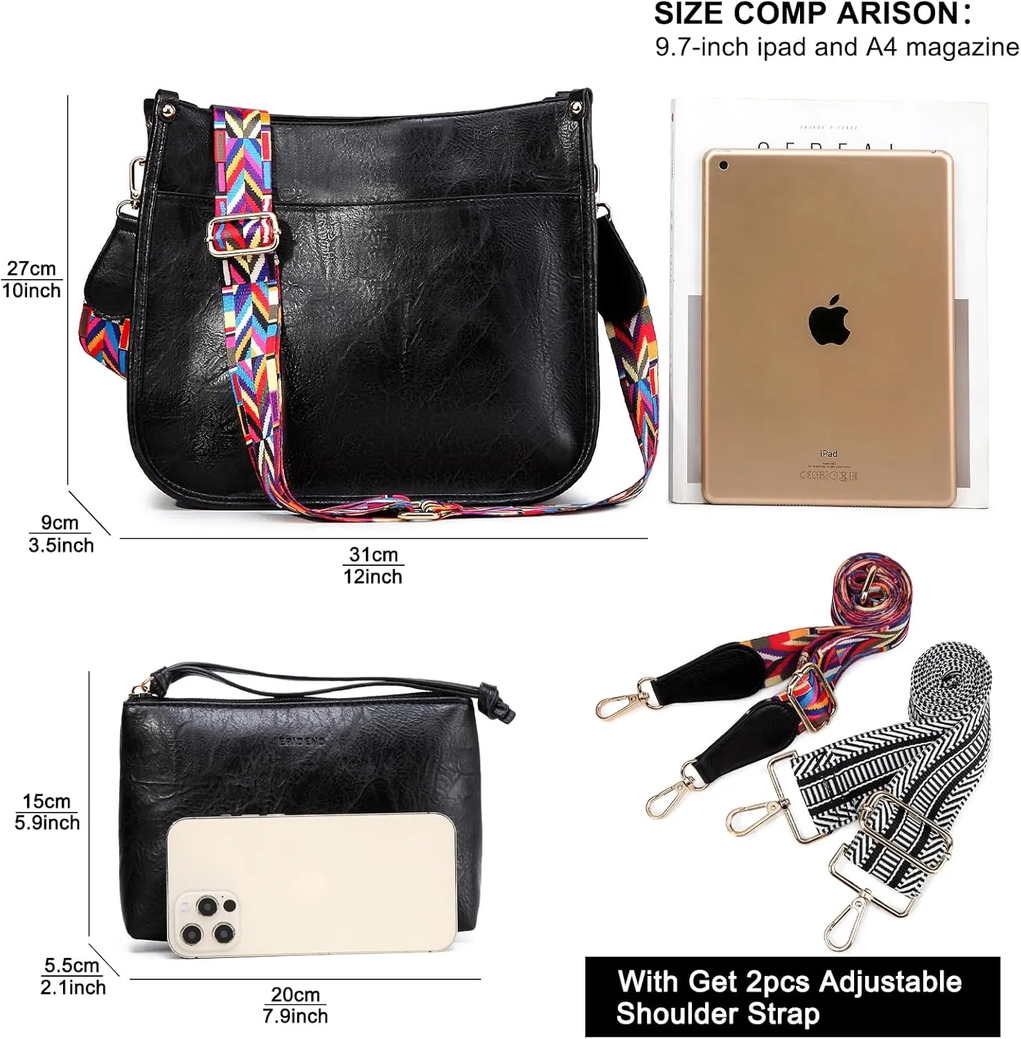 Crossbody Bag for Women Trendy - Vegan Leather Shoulder Purse, Medium Hobo Bag with 2 Strap