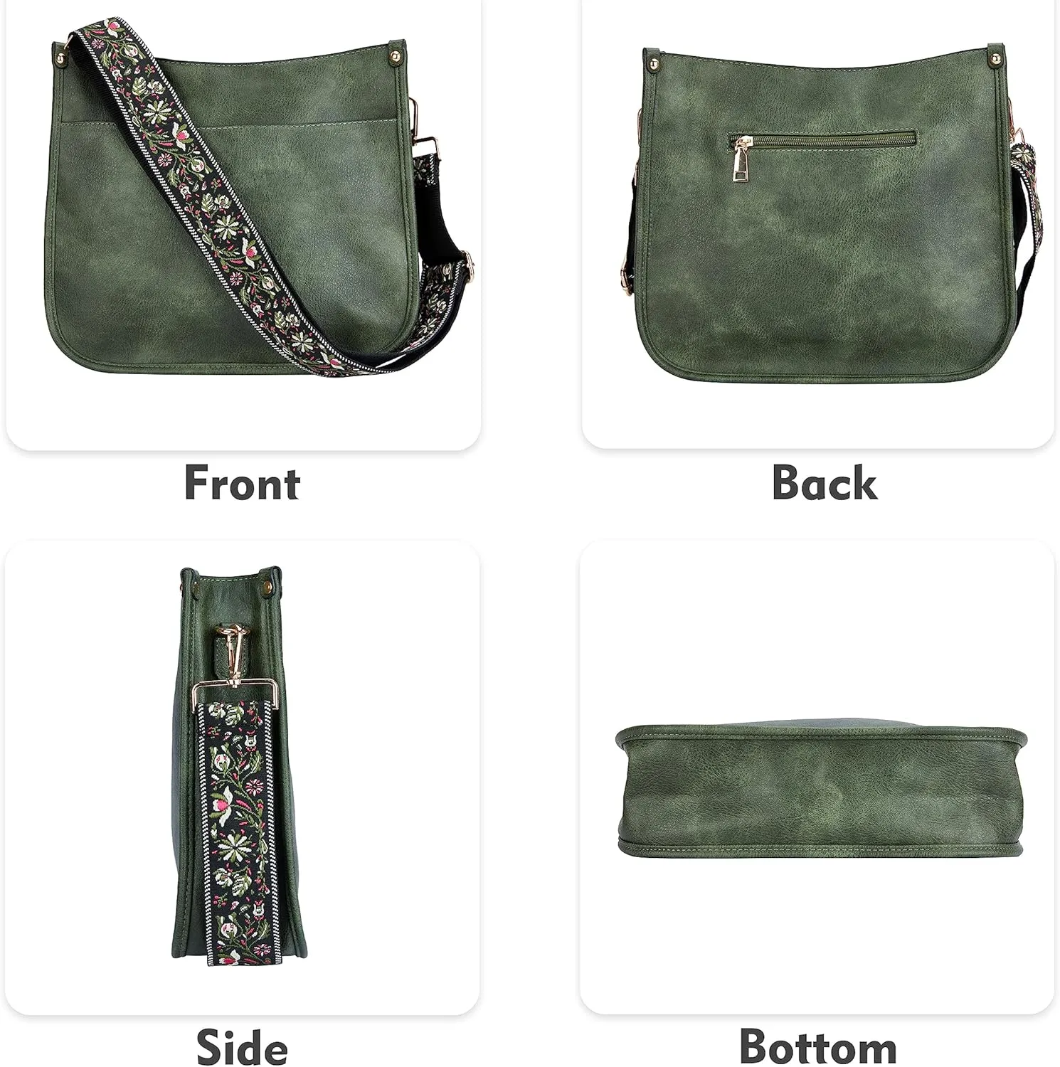 Crossbody Bag for Women Trendy - Vegan Leather Shoulder Purse, Medium Hobo Bag with 2 Strap