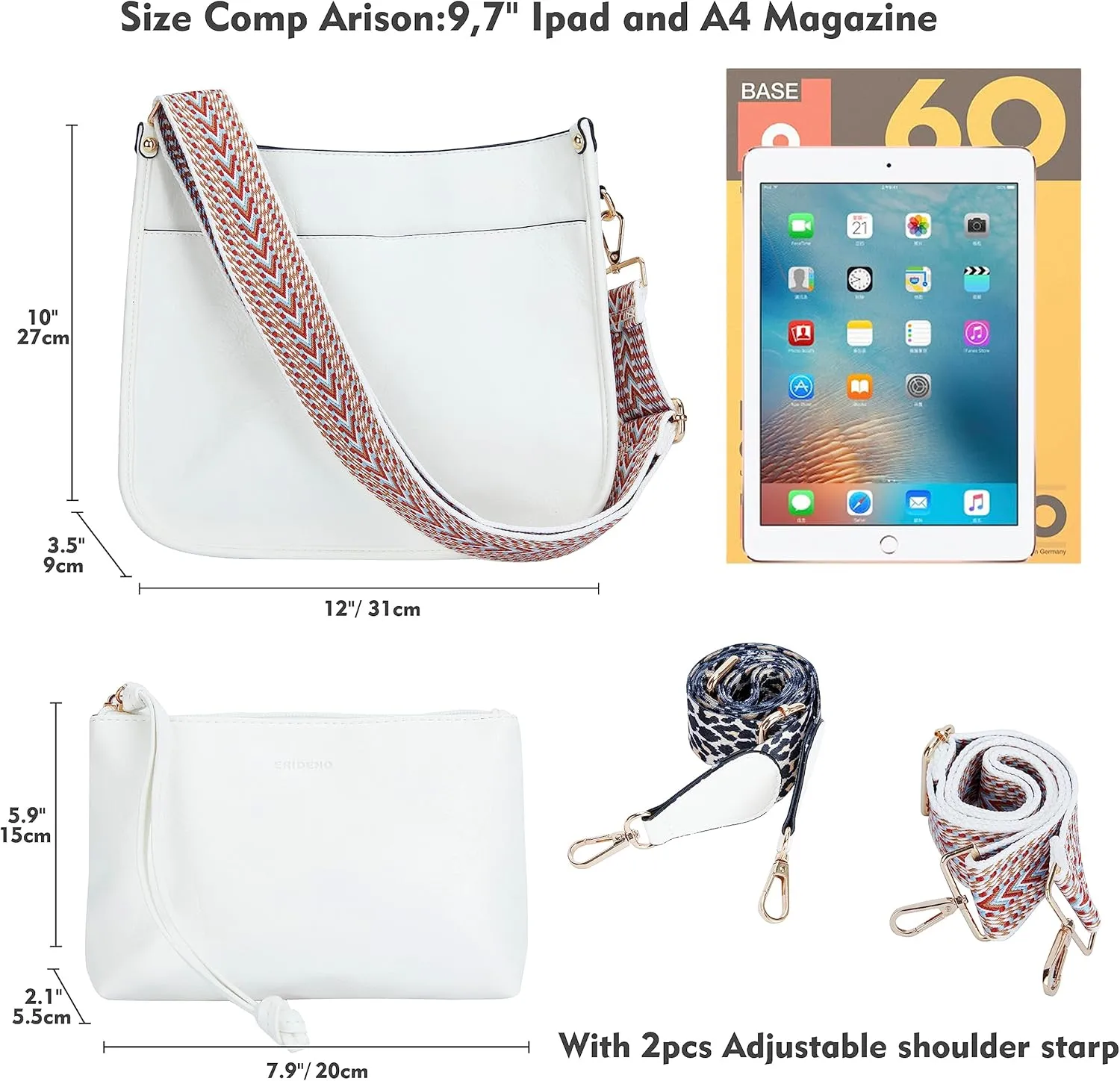 Crossbody Bag for Women Trendy - Vegan Leather Shoulder Purse, Medium Hobo Bag with 2 Strap