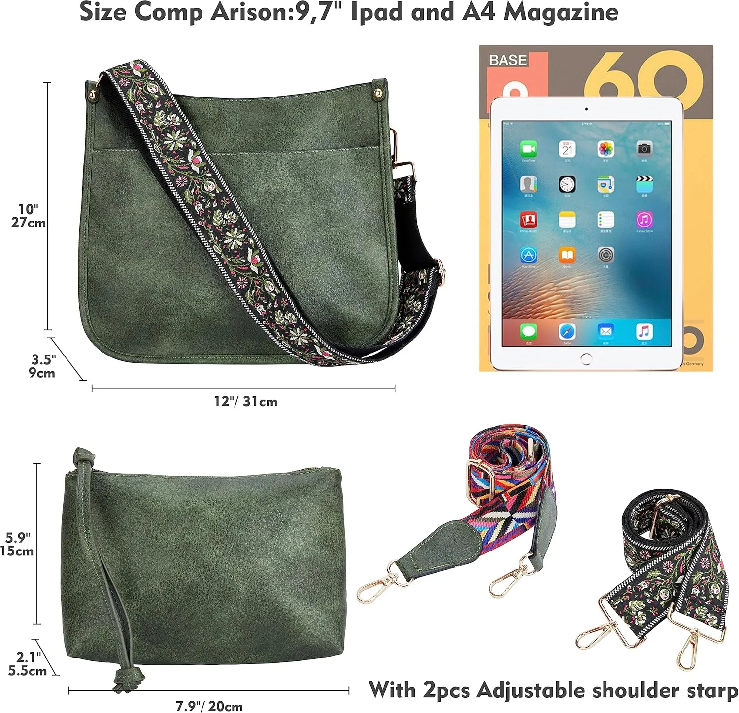 Crossbody Bag for Women Trendy - Vegan Leather Shoulder Purse, Medium Hobo Bag with 2 Strap