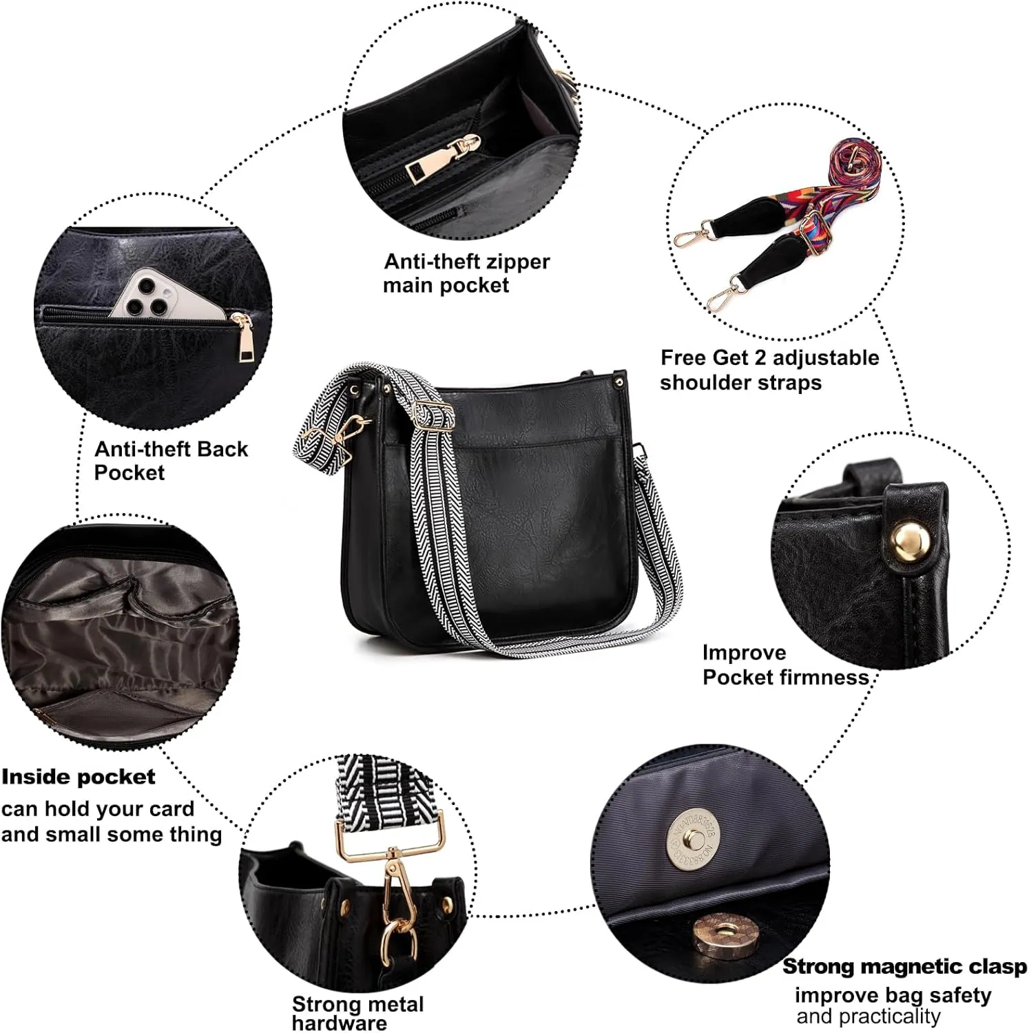 Crossbody Bag for Women Trendy - Vegan Leather Shoulder Purse, Medium Hobo Bag with 2 Strap