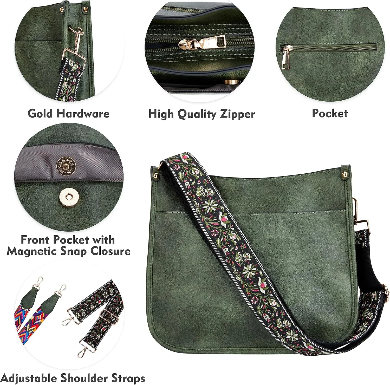 Crossbody Bag for Women Trendy - Vegan Leather Shoulder Purse, Medium Hobo Bag with 2 Strap