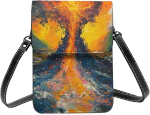 Crossbody Bag Women Small Leather Cell Phone Pouch Storage Wallet Purse, Volcano Lava Flow Psychedelic