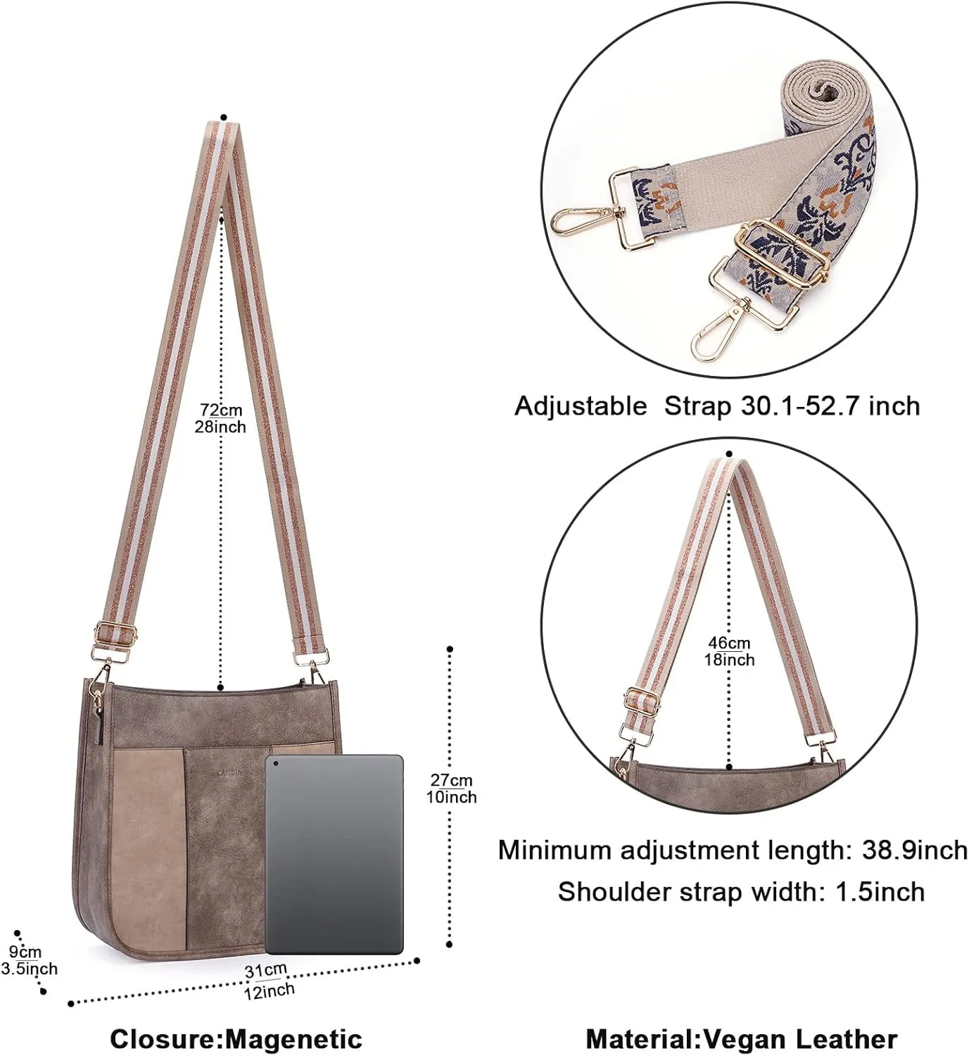 Crossbody Bag Women Vegan Leather Hobo Handbag Trendy Crossbody Shoulder Bag Purses For Women with 2 Adjustable Strap
