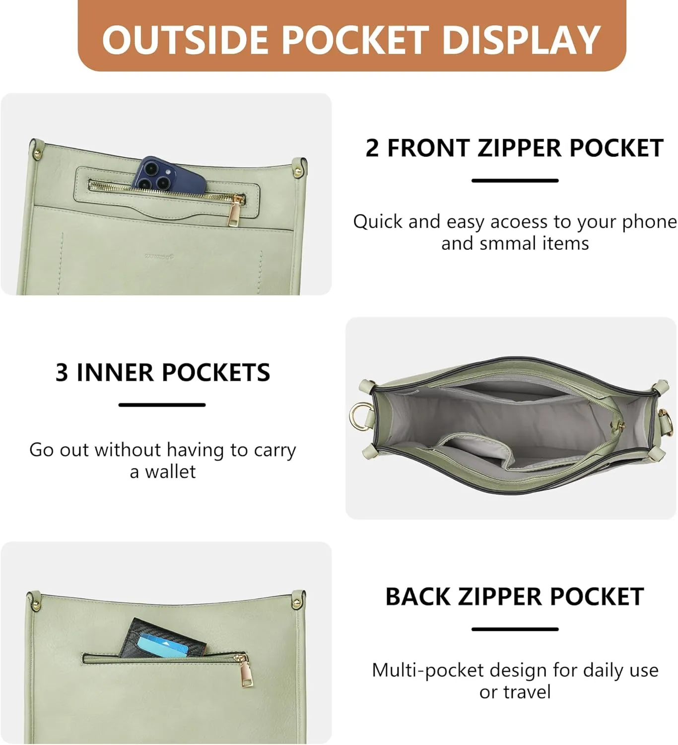 Crossbody Bags for Women 7-Pockets Purses for Women Vegan Leather Hobo Bag Shoulder Bag Handbags with Ajustable Strap