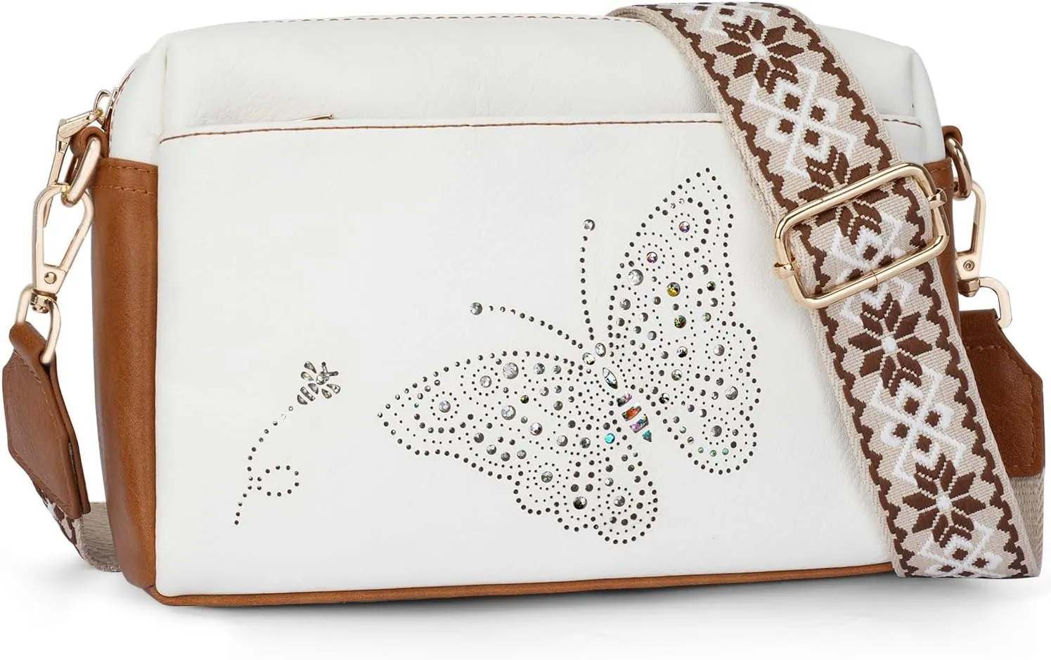 Crossbody Bags for Women, Vegan Leather Small Crossbody Purses Butterfly Shoulder Handbags with Wide Strap