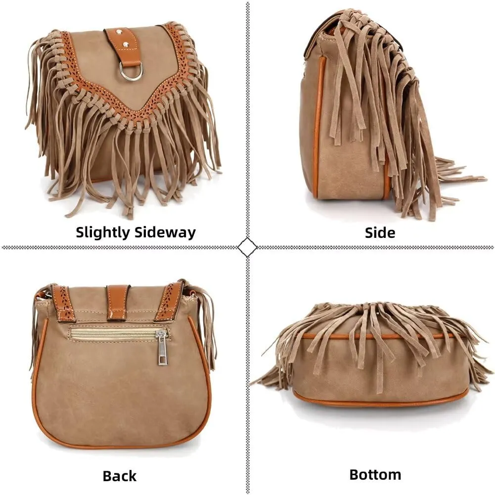 Crossbody Purse for Women Boho Bag with Tassel Vintage Hobo Bag Suede Fringe Bohemian Shoulder Handbag for Travel