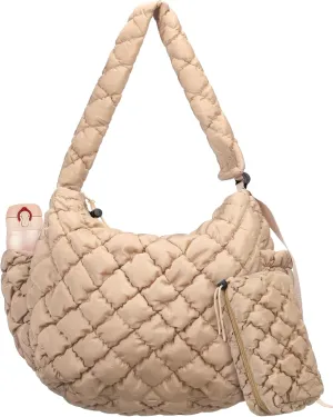 Cunno Quilted Puffer Tote Bag for Women with Small Bag Large Quilted Crossbody Carryall Puffy Handbag Purse