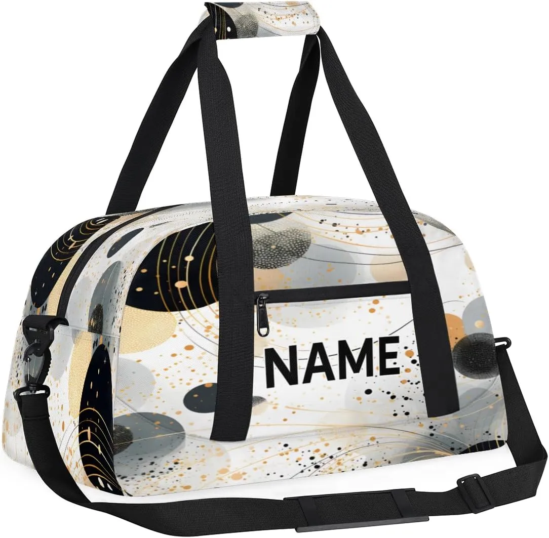 Custom Black and Grey Abstract Small Gym Bag 18 inch for Women Men Personalized Modern Geometric Carry On Overnight Weekender Bag for Travel Work Dance Sport