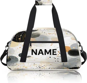 Custom Black and Grey Abstract Small Gym Bag 18 inch for Women Men Personalized Modern Geometric Carry On Overnight Weekender Bag for Travel Work Dance Sport