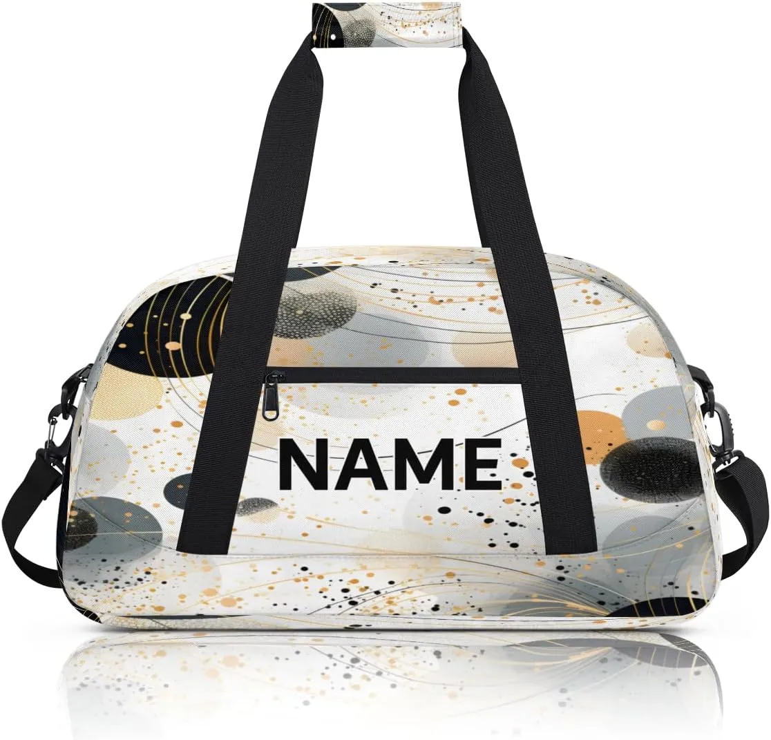 Custom Black and Grey Abstract Small Gym Bag 18 inch for Women Men Personalized Modern Geometric Carry On Overnight Weekender Bag for Travel Work Dance Sport