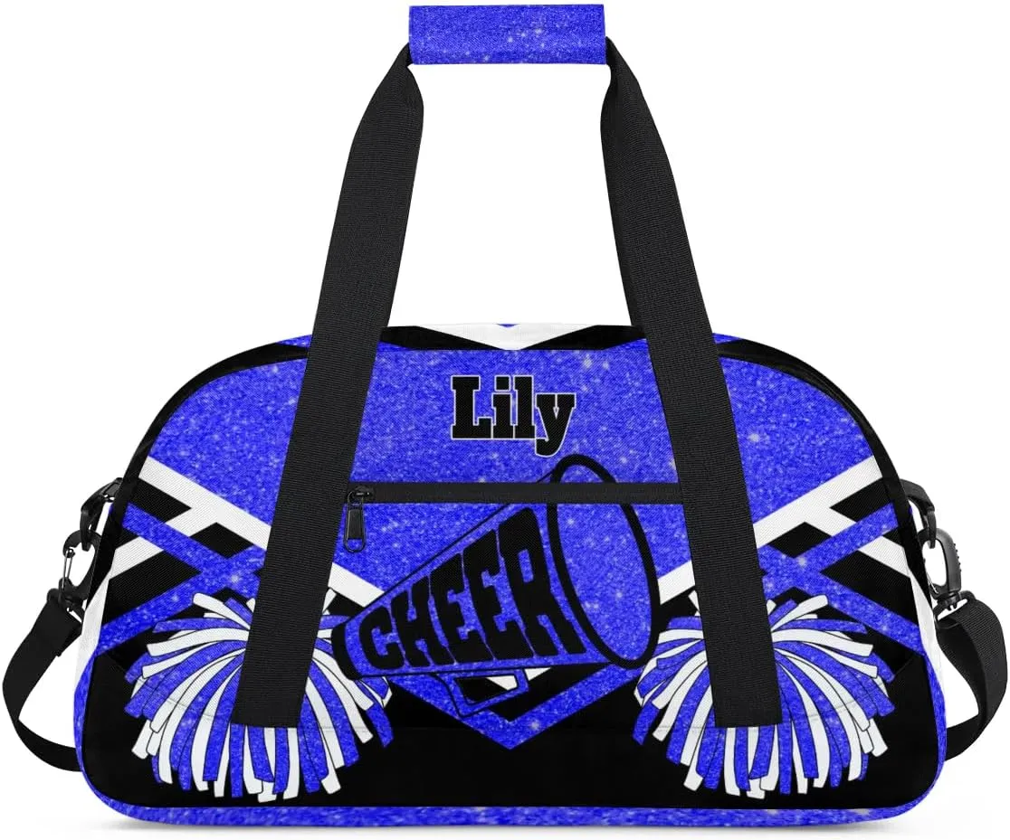 Custom Blue Glittering Cheerleaders Bag, Custom Sport Duffel Bag Cheerleading Dance Bag Weekender Bags Travel Duffel Bag