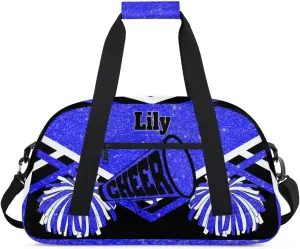 Custom Blue Glittering Cheerleaders Bag, Custom Sport Duffel Bag Cheerleading Dance Bag Weekender Bags Travel Duffel Bag