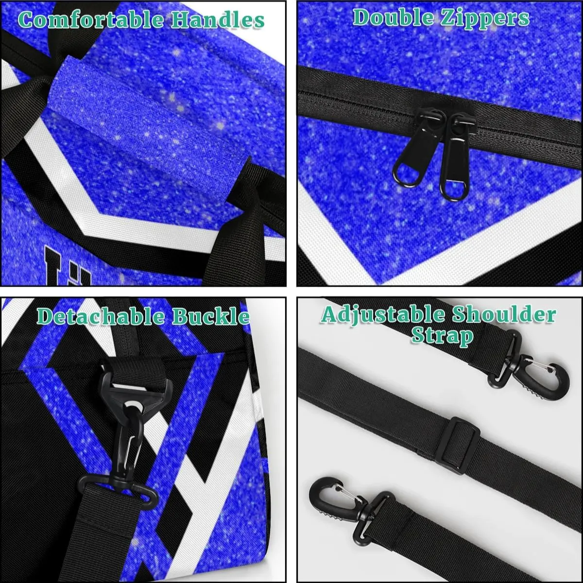 Custom Blue Glittering Cheerleaders Bag, Custom Sport Duffel Bag Cheerleading Dance Bag Weekender Bags Travel Duffel Bag