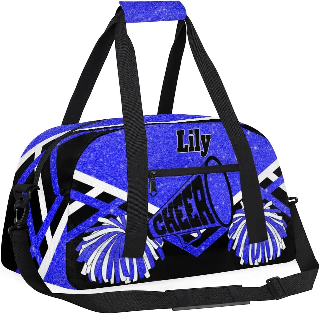 Custom Blue Glittering Cheerleaders Bag, Custom Sport Duffel Bag Cheerleading Dance Bag Weekender Bags Travel Duffel Bag