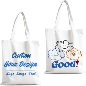 Custom Canvas Tote Bags with Logo Image Text, Personalized Grocery Shopping Bags for Business, Promotion, Activity
