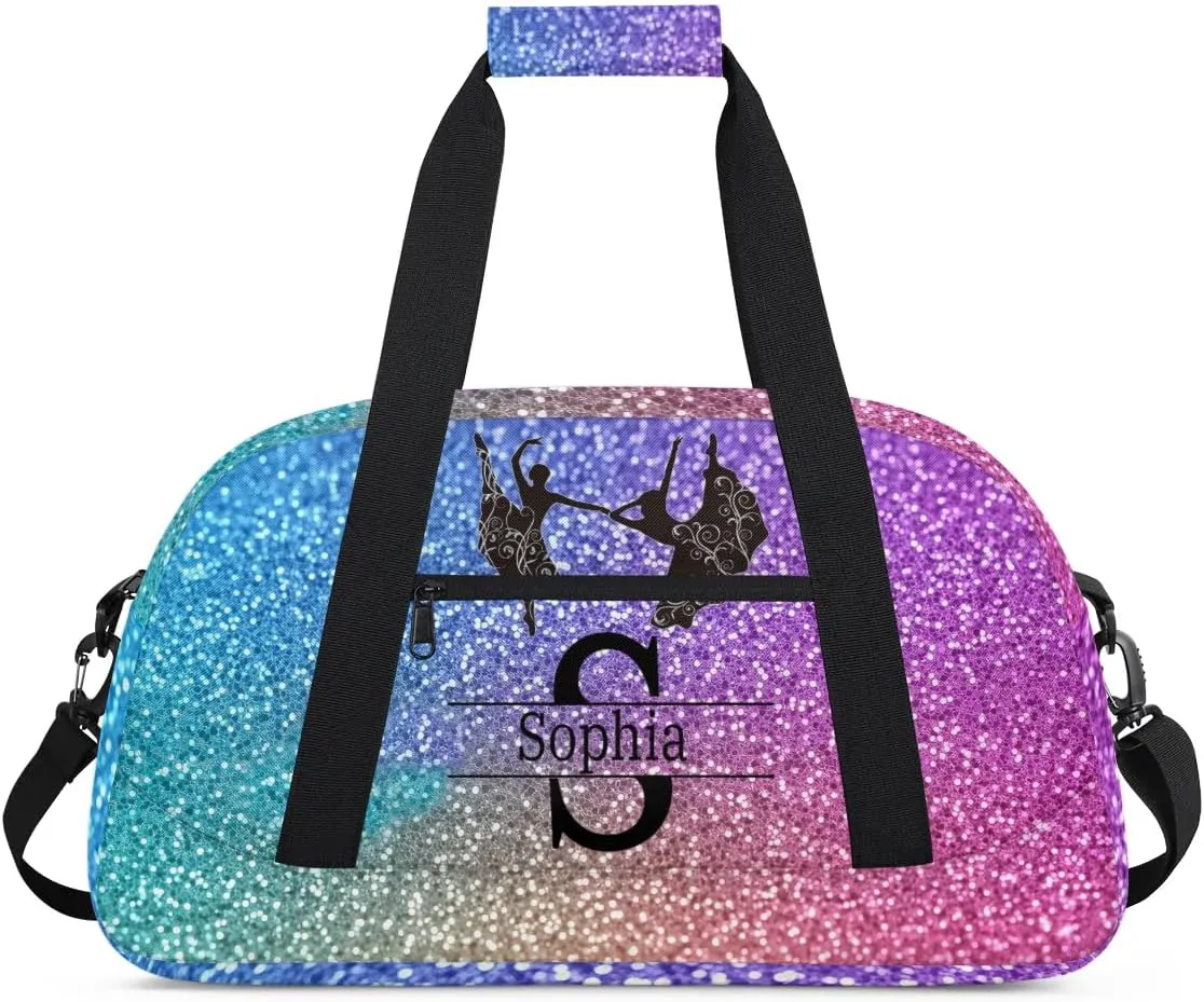 Custom Dance Ballet Bag, Personalized Duffle Bag with Name Overnight Bag Toddler Ballet Gym Duffle Bag Travel Weekend Sleepover Bag, Gradient Blue and Purple Gemstone Glittering