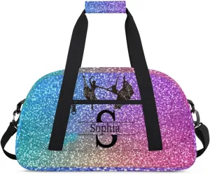 Custom Dance Ballet Bag, Personalized Duffle Bag with Name Overnight Bag Toddler Ballet Gym Duffle Bag Travel Weekend Sleepover Bag, Gradient Blue and Purple Gemstone Glittering