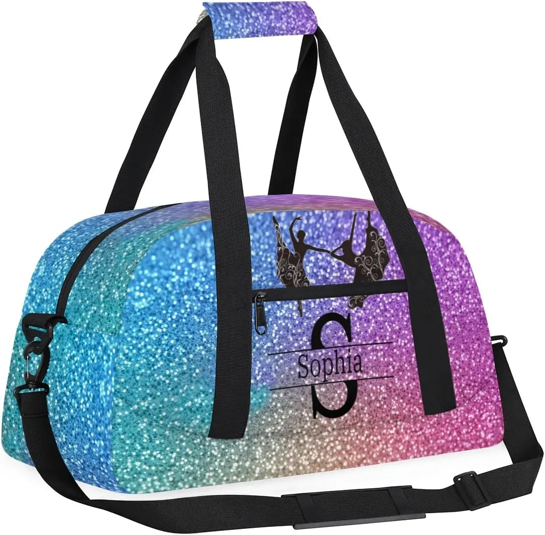 Custom Dance Ballet Bag, Personalized Duffle Bag with Name Overnight Bag Toddler Ballet Gym Duffle Bag Travel Weekend Sleepover Bag, Gradient Blue and Purple Gemstone Glittering