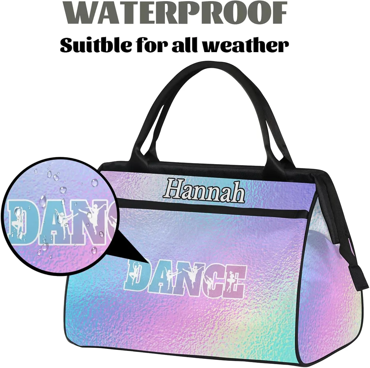 Custom Dance Duffel Bag with Name Personalized Sport Gym Bags Waterproof Customized Travel Duffel Bags Overnight Weekender Carry-On Tote 15.2in, Gradient Blue Purple