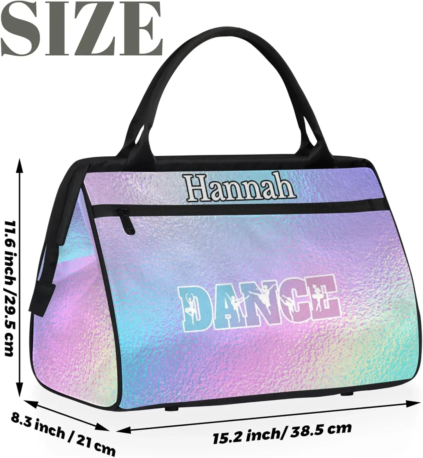 Custom Dance Duffel Bag with Name Personalized Sport Gym Bags Waterproof Customized Travel Duffel Bags Overnight Weekender Carry-On Tote 15.2in, Gradient Blue Purple