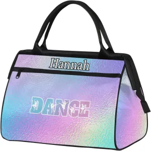 Custom Dance Duffel Bag with Name Personalized Sport Gym Bags Waterproof Customized Travel Duffel Bags Overnight Weekender Carry-On Tote 15.2in, Gradient Blue Purple