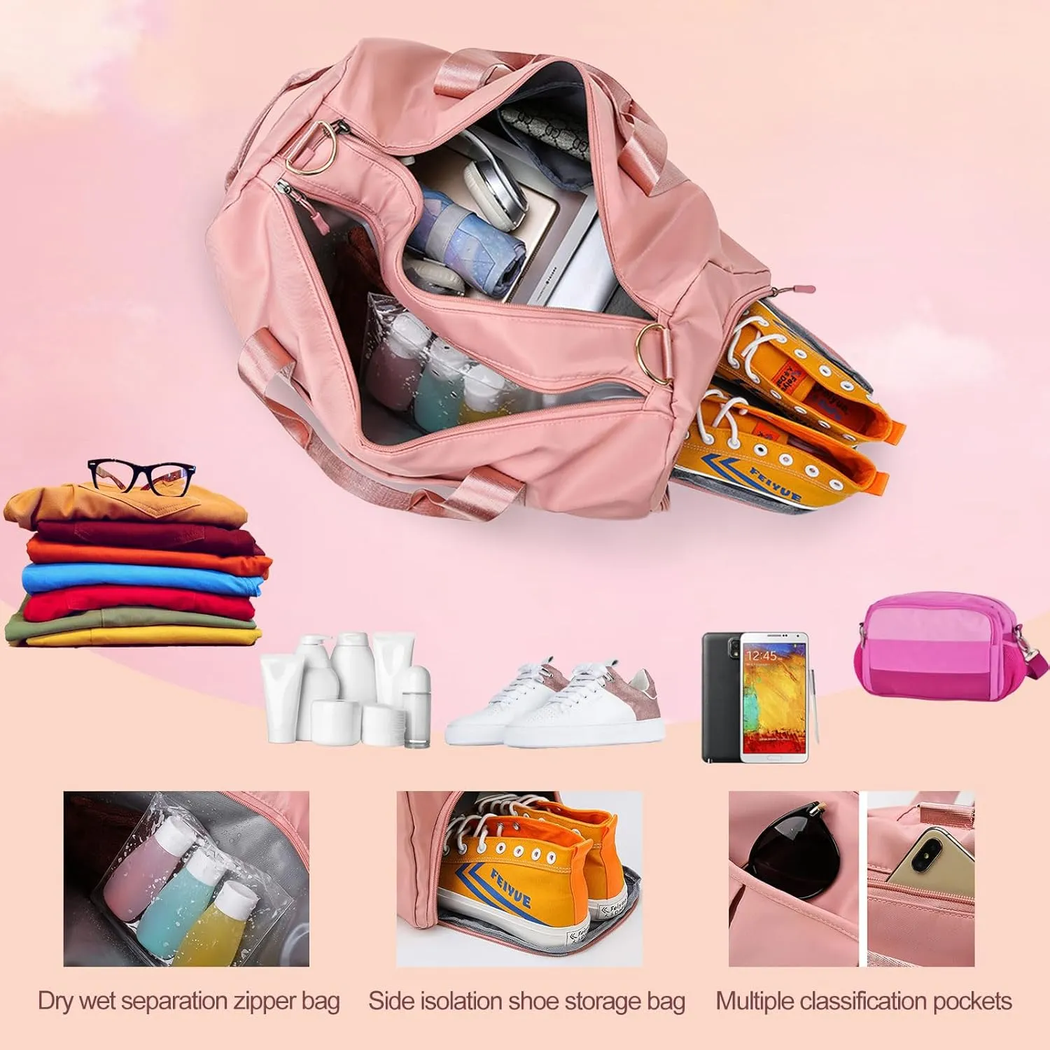 Custom embroidered sports bag, personalized gym bag, (with wet and dry pockets and shoe compartment) weekend travel duffel bag with shoulder strap, gift for travel and sports lovers