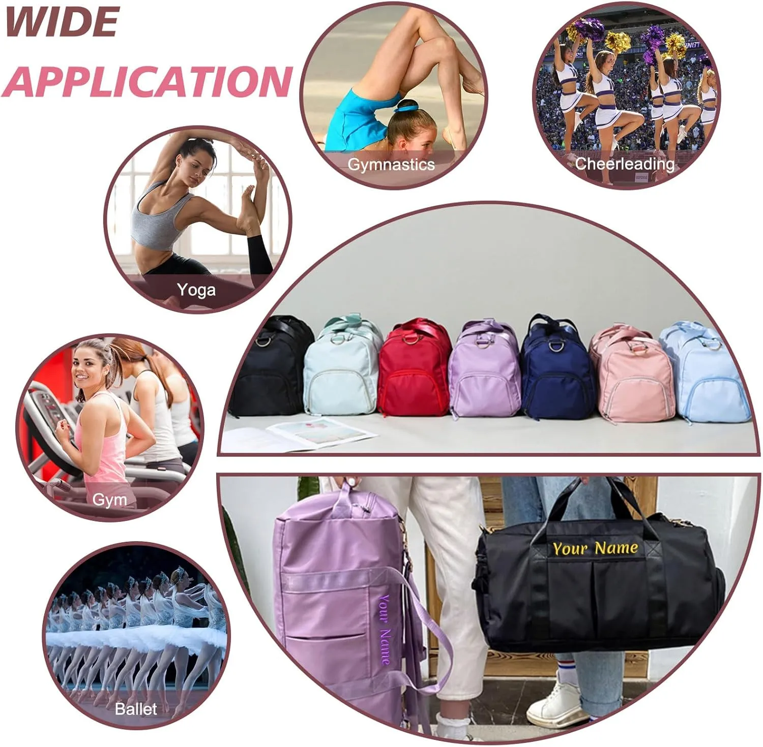 Custom embroidered sports bag, personalized gym bag, (with wet and dry pockets and shoe compartment) weekend travel duffel bag with shoulder strap, gift for travel and sports lovers