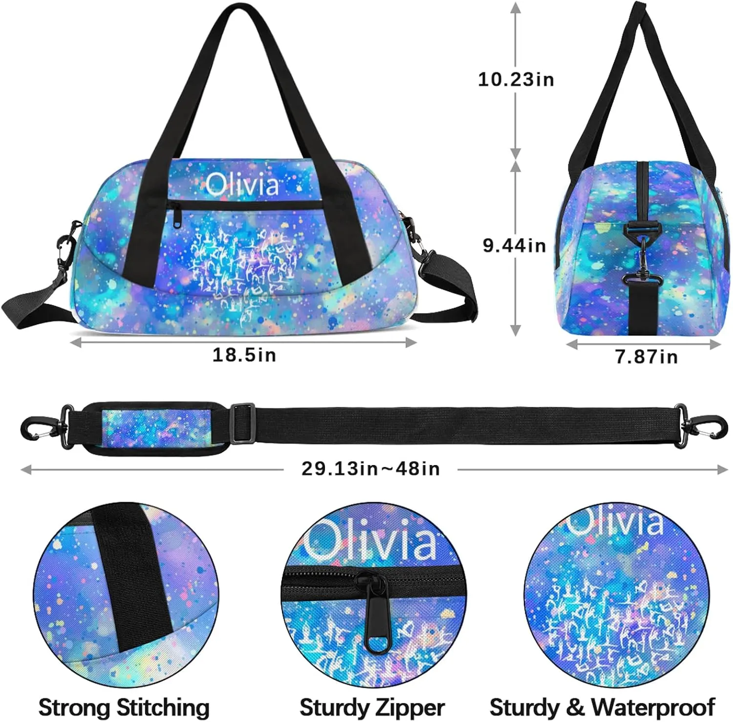 Custom Gymnastics Duffel Bag Personalized Name Dance Ballet Bags Waterproof Customized