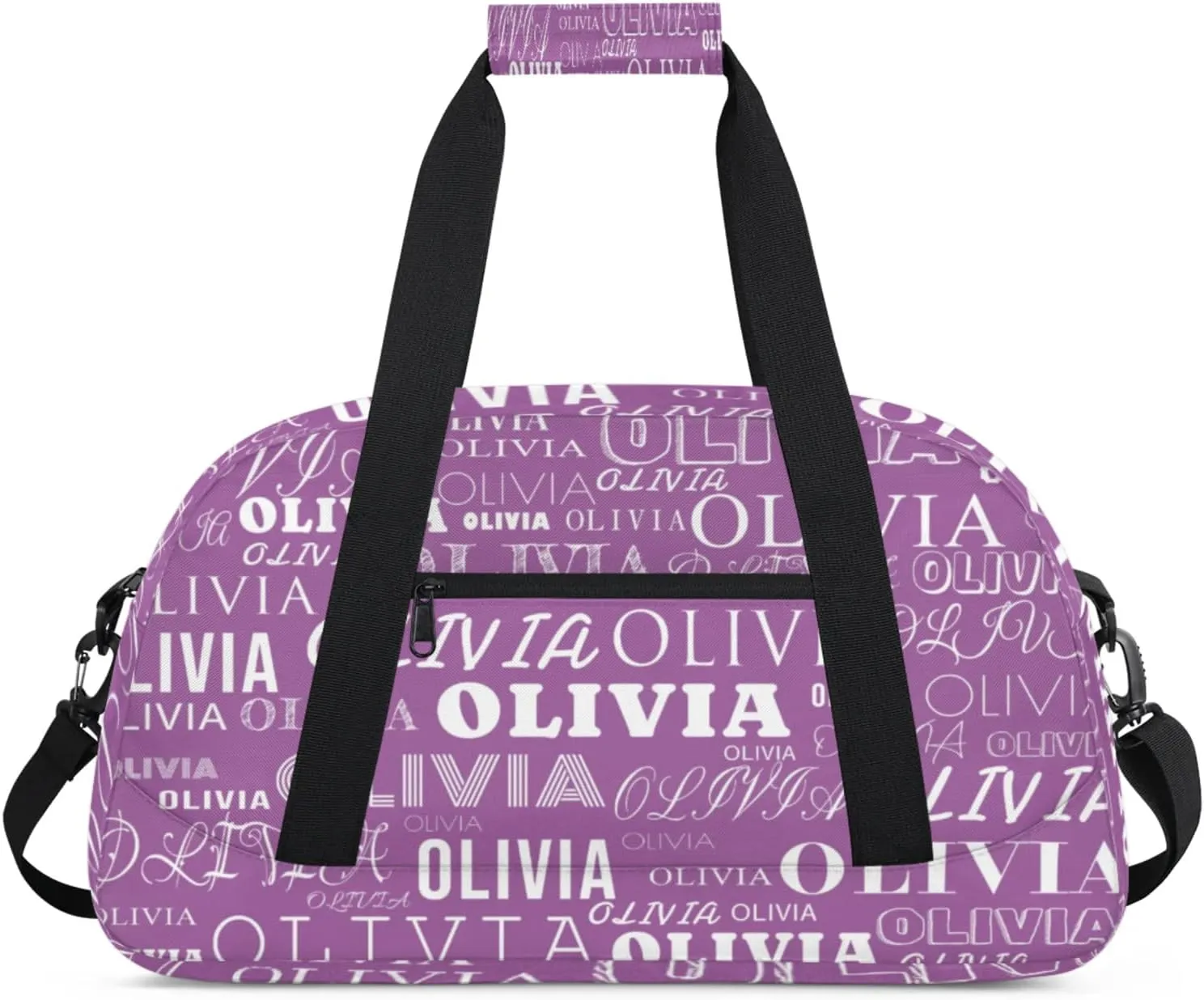 Custom Kids Duffel Bag with Your Name Lightweight Waterproof Personalized Sports Gym Bag with Front Zipper Pocket Foldable Weekender Overnight Bag for School Practice Gymnastic Ballet Blue Purple