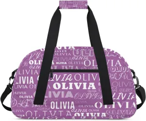 Custom Kids Duffel Bag with Your Name Lightweight Waterproof Personalized Sports Gym Bag with Front Zipper Pocket Foldable Weekender Overnight Bag for School Practice Gymnastic Ballet Blue Purple