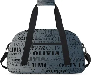 Custom Kids Duffel Bag with Your Name Lightweight Waterproof Personalized Sports Gym Bag with Front Zipper Pocket Foldable Weekender Overnight Bag for School Practice Gymnastic Ballet Gradient Gray