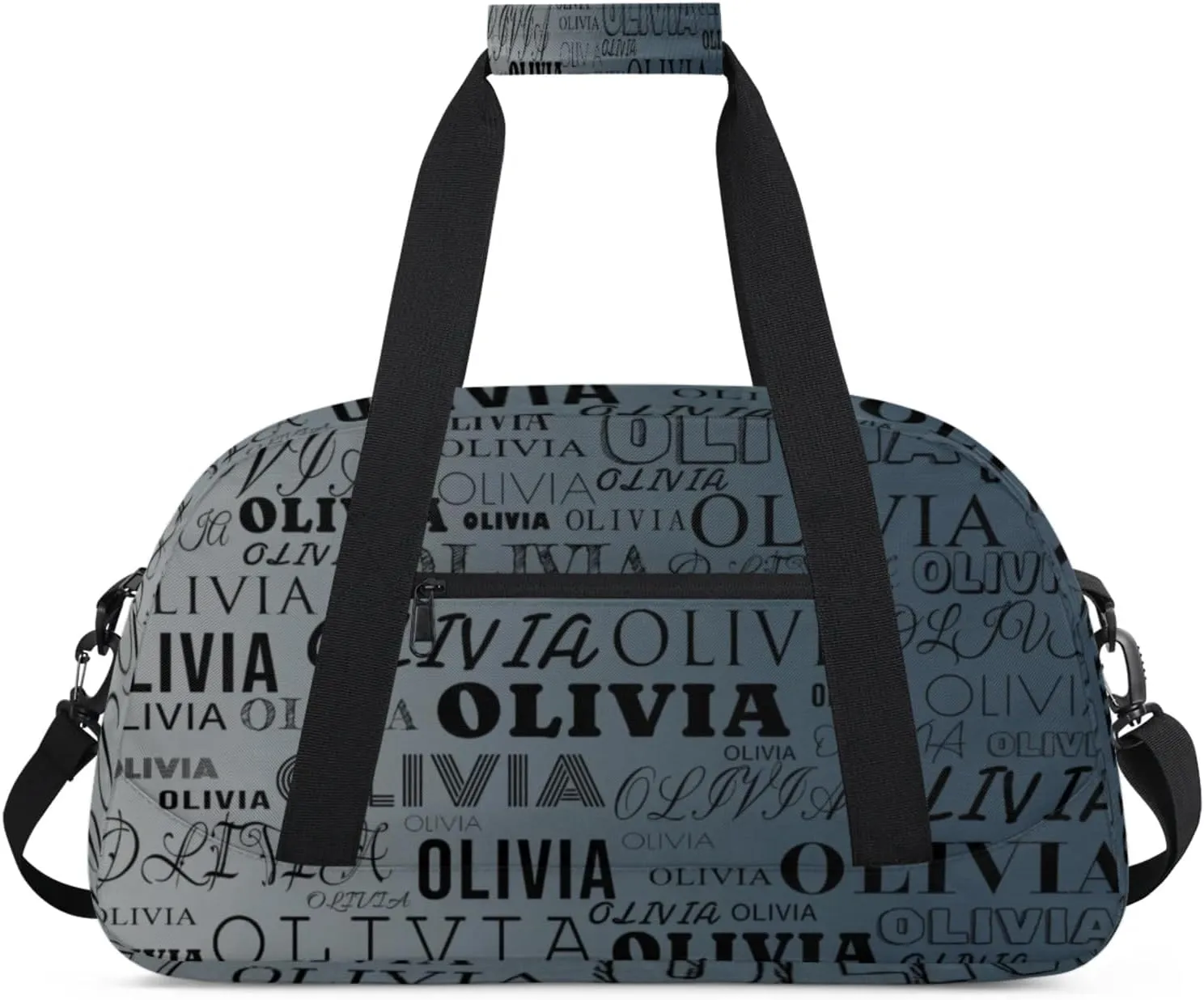 Custom Kids Duffel Bag with Your Name Lightweight Waterproof Personalized Sports Gym Bag with Front Zipper Pocket Foldable Weekender Overnight Bag for School Practice Gymnastic Ballet Gradient Gray
